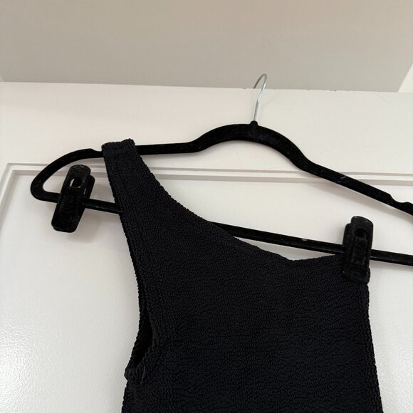 NWT Hunza G Nancy Bodycon Mini Dress One Shoulder Black Stretch Crinkled Fabric - Picture 4 of 9